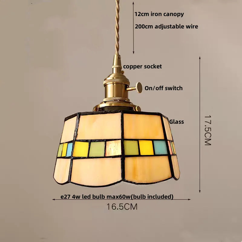 Afralia™ LED Glass & Wood Pendant Lamp Vintage Copper Hanging Lights