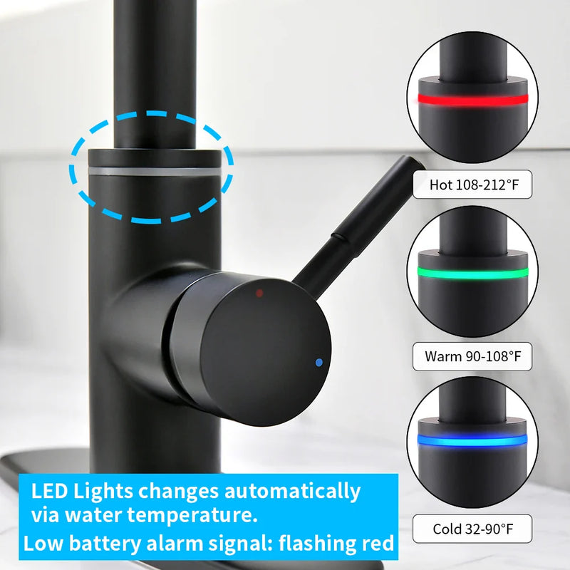 Afralia™ Black Brass LED Kitchen Faucet, Single Handle Hot&Cold Water Mix Tap