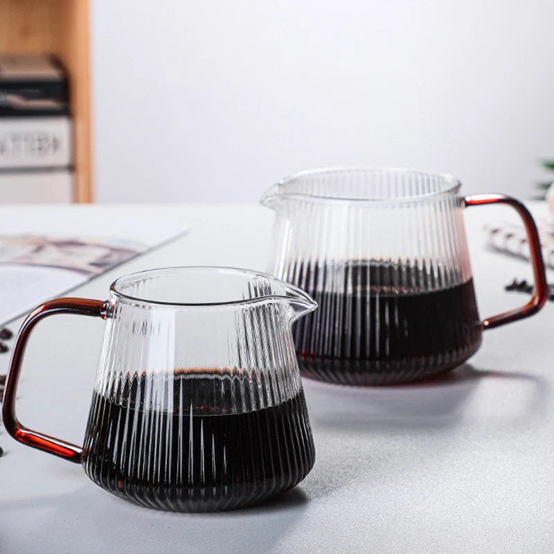 Afralia™ Striped Glass Coffee Kettle V-shaped Spout Teapot 350ml/500ml Practical Coffeeware