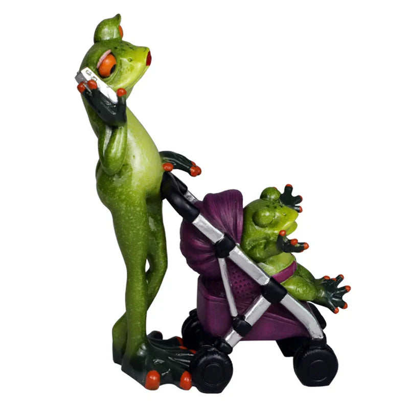 Afralia™ Frog Family Statue Set Home Decor Cute Animal Figurine Living Room Bedroom Desktop Accessory