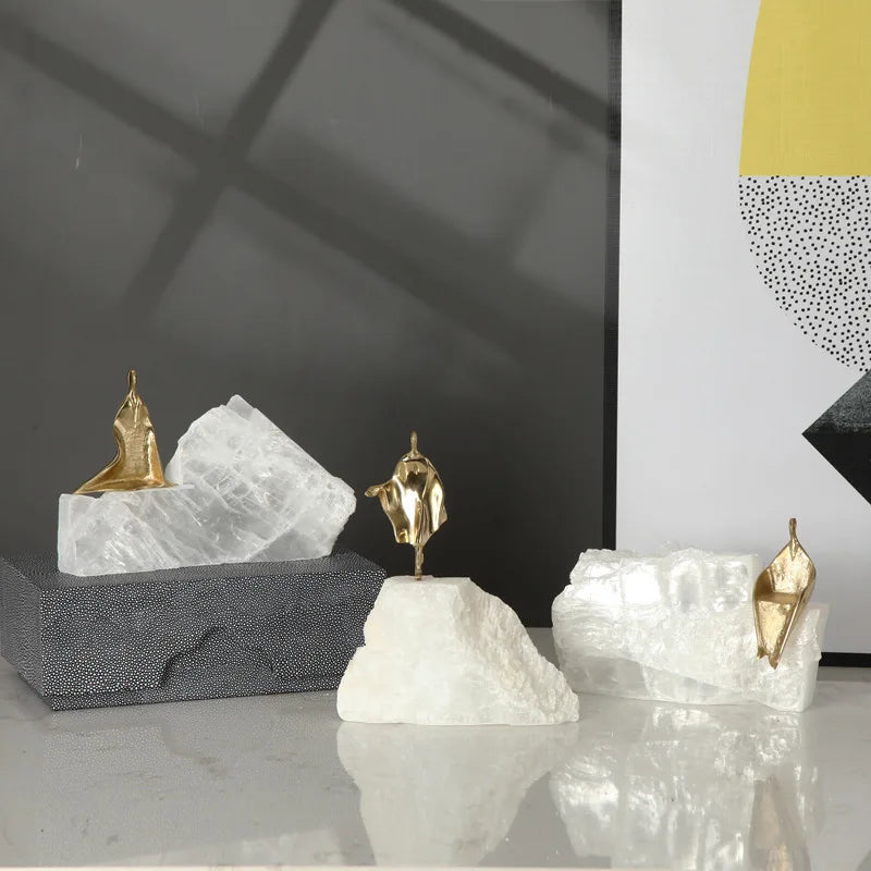 Afralia™ Golden Man Crystal Mountain Sculpture Home Decor Handcraft