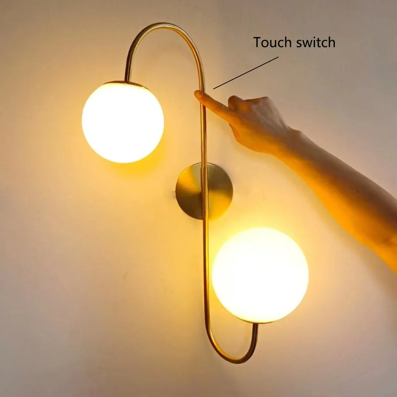 Afralia™ Gold Glass Ball Wall Sconce LED Round Ball Wall Lamp