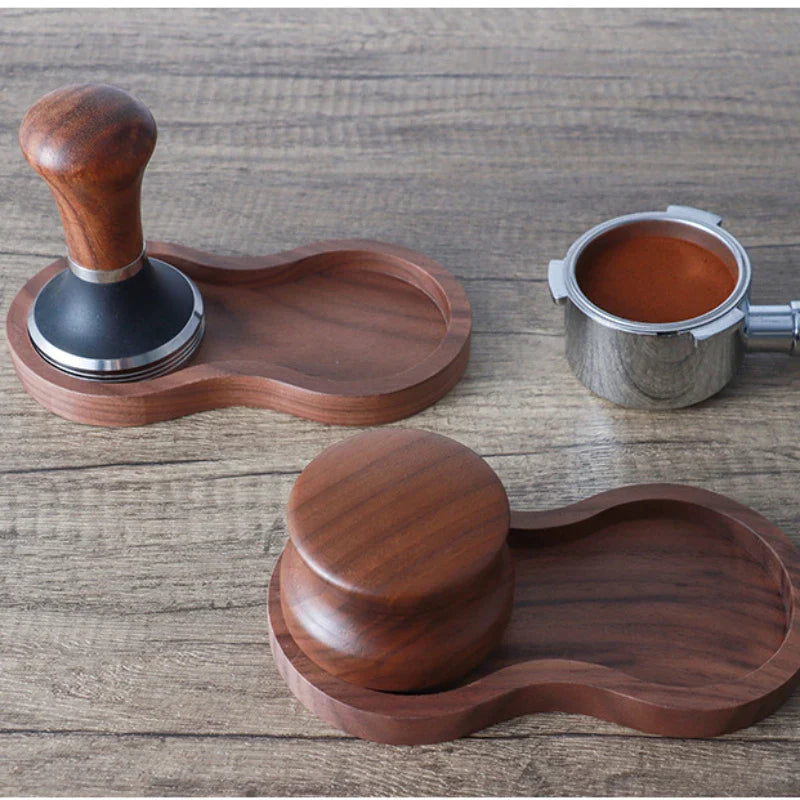 Afralia™ Coffee Tamper Wooden Stand & Mat Holder Barista Cafe Accessories Base