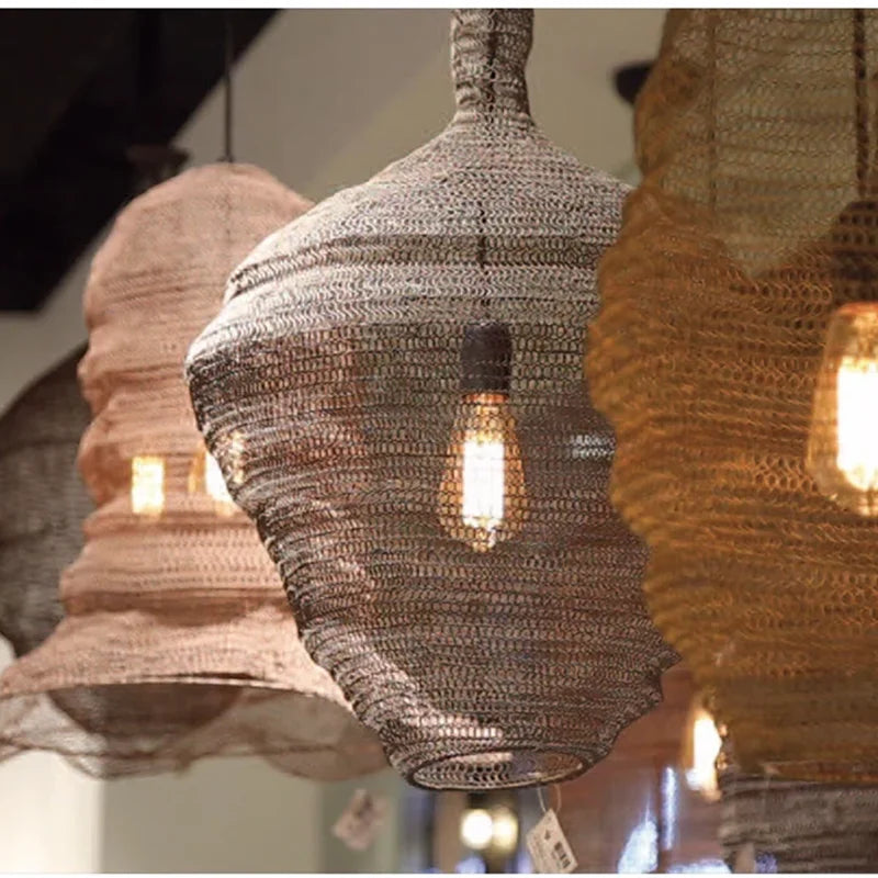 Afralia™ Mesh Pendant Lamp for Wabi Sabi Style Living Room Kitchen Loft Decor