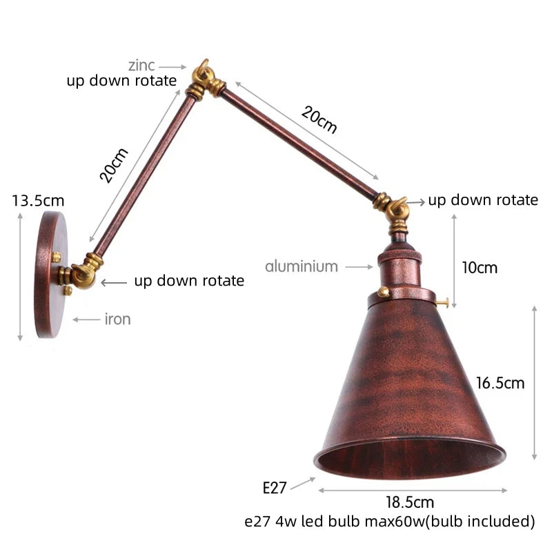 Afralia™ Vintage Black Swing Arm LED Wall Sconce for Study Aisle Hallway