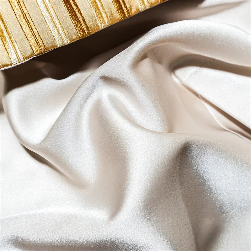 Afralia™ Embroidered Gold Blue Brocade Cotton Bedding Set with Duvet Cover, Sheets, Pillowcases