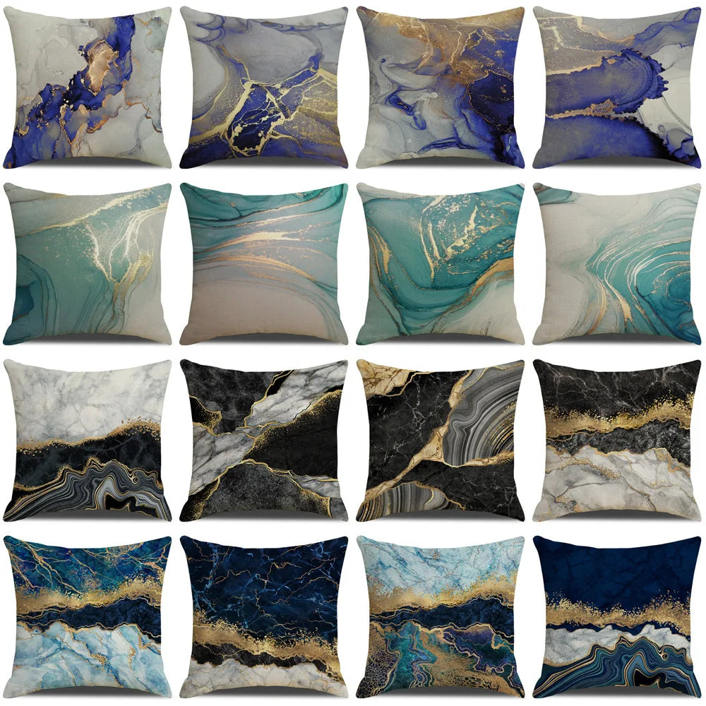 Afralia™ Turquoise and Gold Silver Marble Texture Decorative Throw Pillow Covers