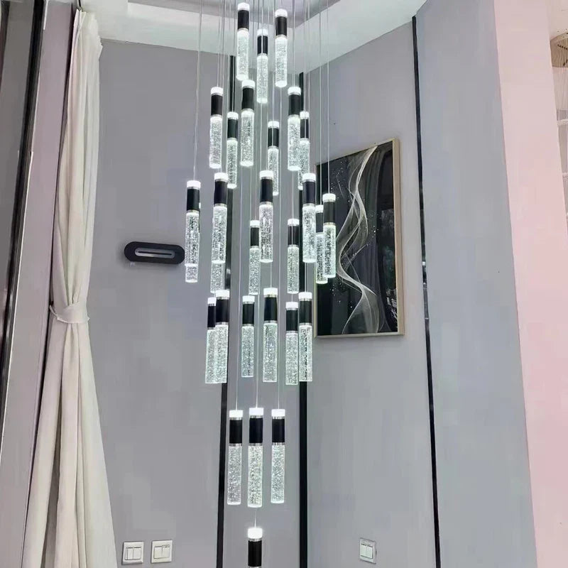 Afralia™ Cylindrical Crystal Chandelier: Modern Villa Living Room Lamp for Stylish Interiors.