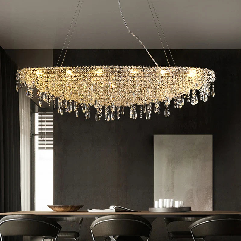 Afralia™ Modern Crystal Bead Pendant Lighting Fixture with Dimmable LED for Home Decor