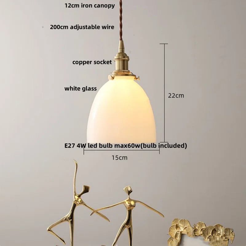 Afralia™ Copper Canopy LED Pendant Light Fixture Green Glass Hanging Lamp