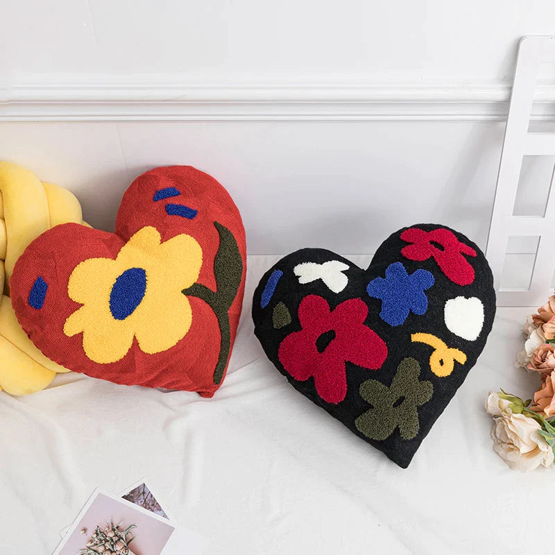 Love Heart Shape Embroidery Floral Cushion by Afralia™ - Soft for Party Festival