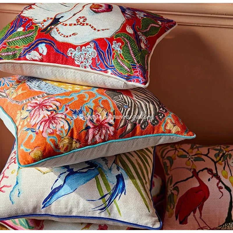 Afralia™ Pink Lion Dog Chinoiserie Style Decorative Cushion Cover