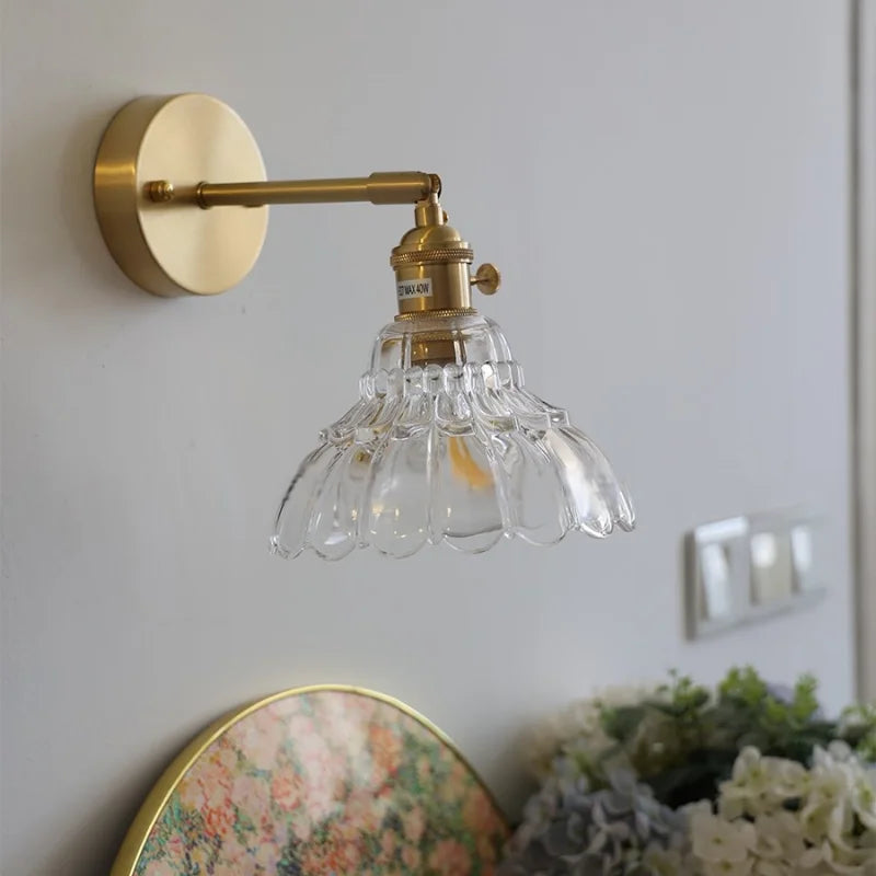 Afralia™ Rotatable Flower Glass Wall Lamp - Modern Copper Hallway Stair Light