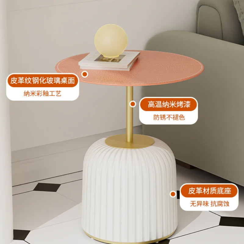 Afralia™ Modern Mushroom Glass Leather Side Table Luxury Light