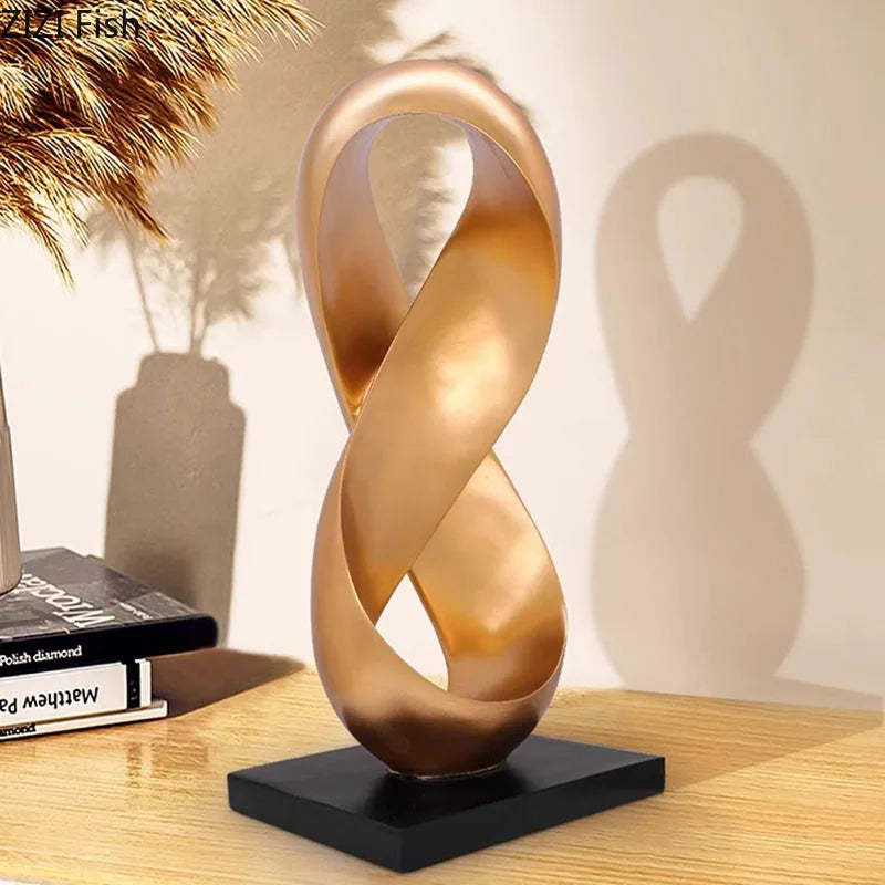 Afralia™ Golden Knot Sculpture Desk Ornament Minimalist Abstract Room Decor
