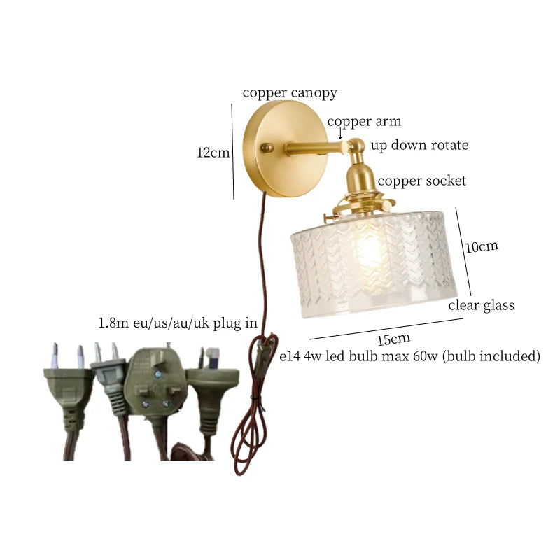 Afralia™ Bell Glass LED Wall Lamp for Living Room, Bathroom, Stair Light - Japanese Vintage Style