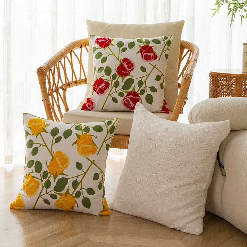 Afralia™ Floral Embroidered Cotton Cushion Cover - 45x45cm