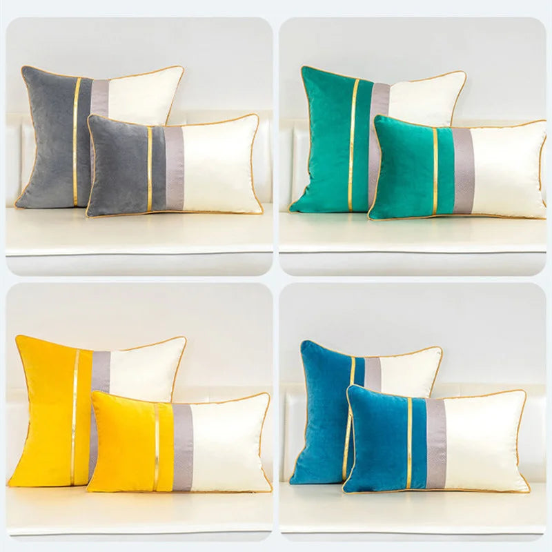 Afralia™ Two-tone Velvet Cushion Cover with Gold Bar Detail, 60*60cm