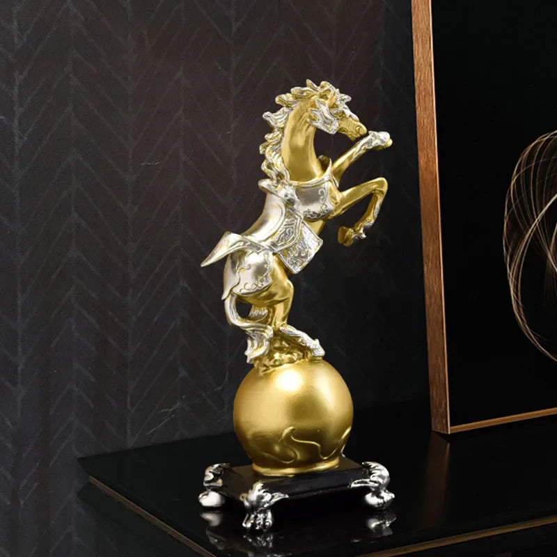 Afralia™ Golden Horse Sculptures: Home & Office Decor Ornaments