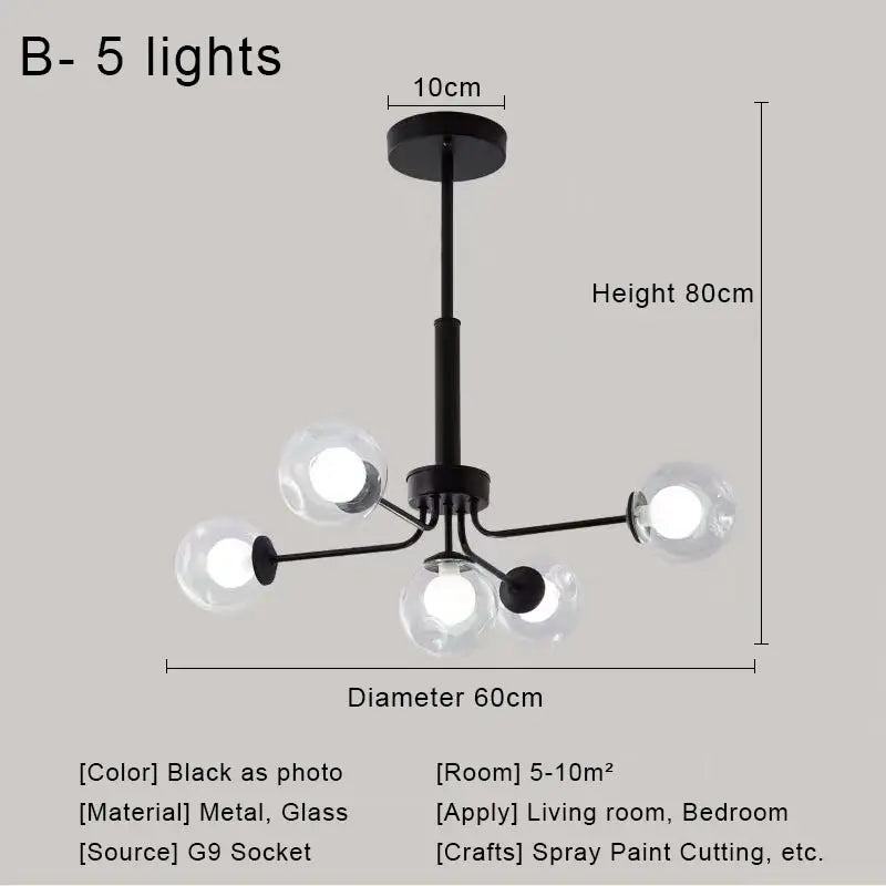 Afralia™ Glass Ball Pendant Chandelier for Living Room Bedroom Dining Room