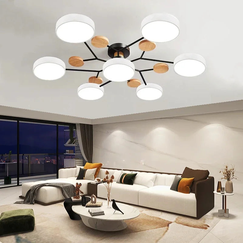 Afralia™ Nordic Wooden Chandelier LED Ceiling Light for Living Room, Bedroom, Kitchen, and Dining Room