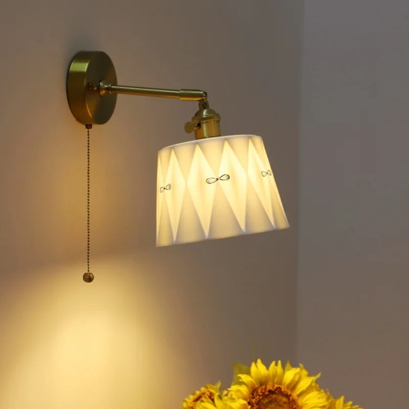 Afralia™ Ceramic Hand-painted LED Wall Light, Pull Chain Switch, Modern Bedside Lamp