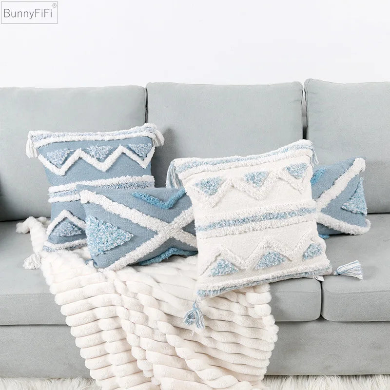 Afralia™ Blue Geometric Double Cushion Cover for Home & Car Decor