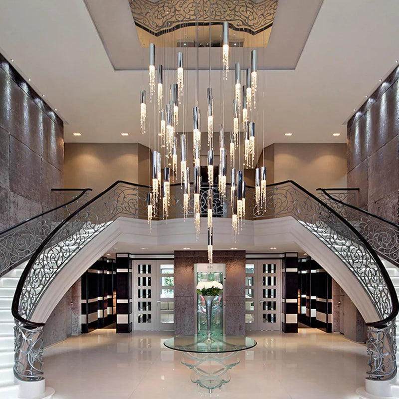 Afralia™ Large Crystal LED Staircase Chandelier for Modern Living Room Hall Loft