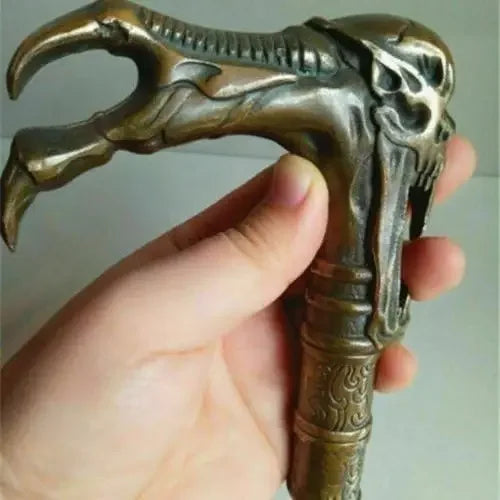 Afralia™ Gothic Bronze Evil Person Statue Cane Walking Stick Head