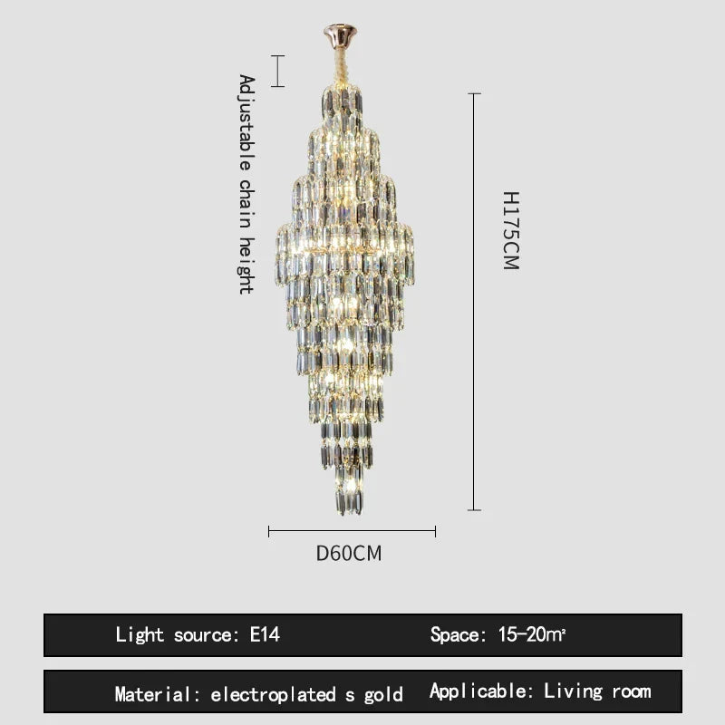 Afralia™ Crystal Luxury Chandelier for Villa Hotel Living Room Spiral Staircase