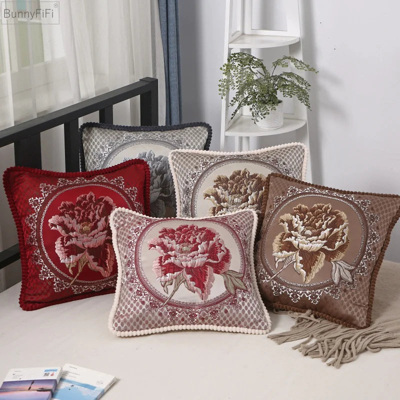 Afralia™ Floral Jacquard Pouf Cushion Cover, 48*48, Plush Sofa, Bedroom Pillow Case