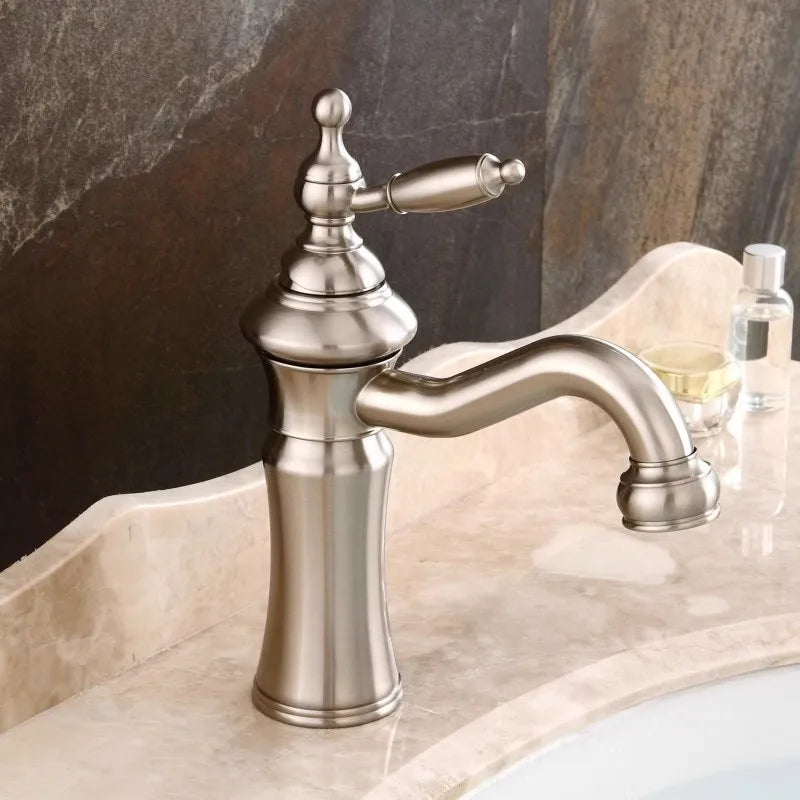 Afralia™ Brushed Nickel Brass Basin Faucet Swivel Spout Single Handle Hot Cold Mixer
