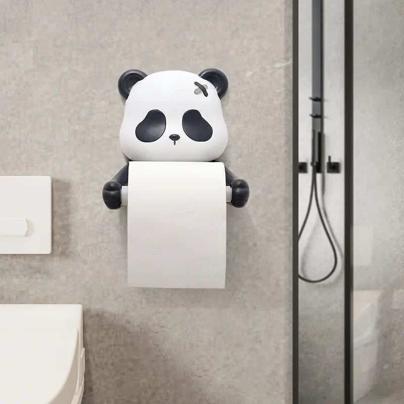 Afralia™ Panda Toilet Paper Holder Wall-mounted Tissue Rack - Bathroom Roll Hanger Shelf