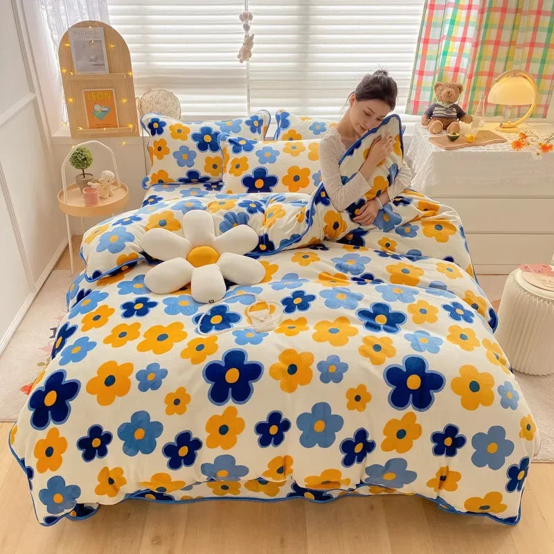 Afralia™ Polka Dot Milk Velvet Queen Bedding Set with Sheets & Pillowcases