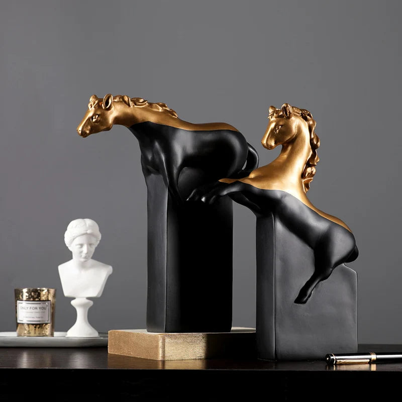 Afralia™ Golden Horse Abstract Sculpture: Elegant Running Horse Figurine for Home Decor