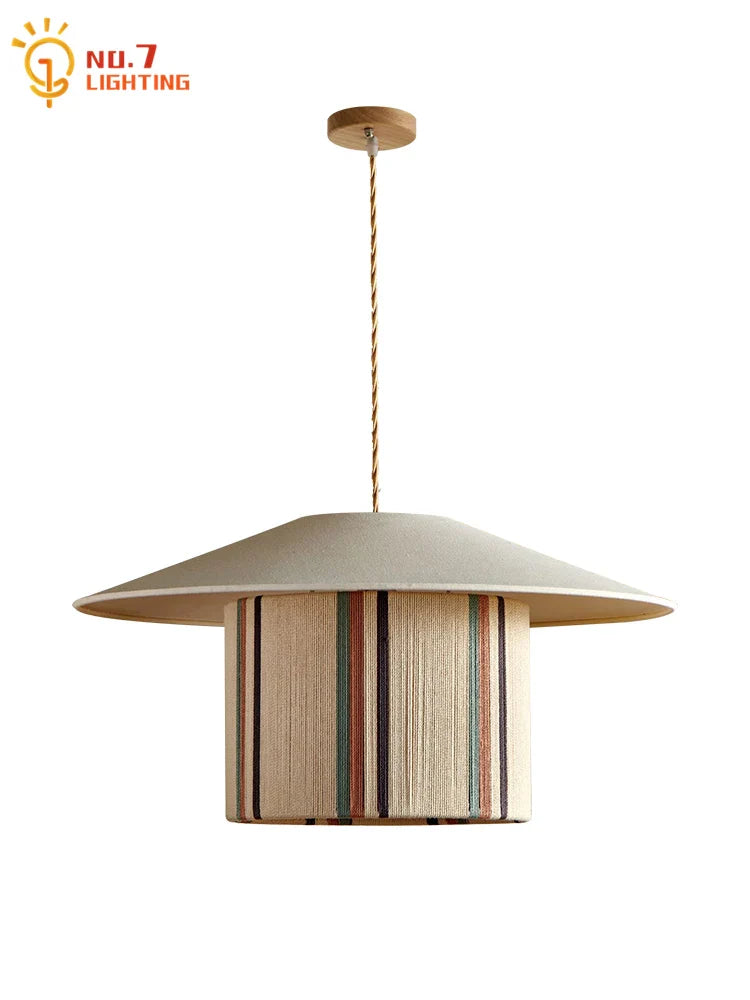 Afralia™ Wabi-sabi Cotton Wood Pendant Light LED E27 Retro Hemp Rope Hanging Lamp