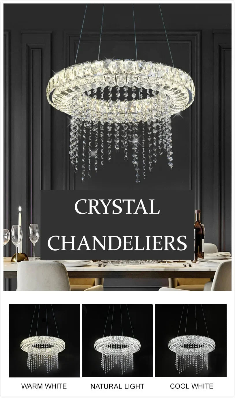 Afralia™ Crystal LED Chandeliers: Dimmable Smart Lighting for Dining, Kitchen, Living Room