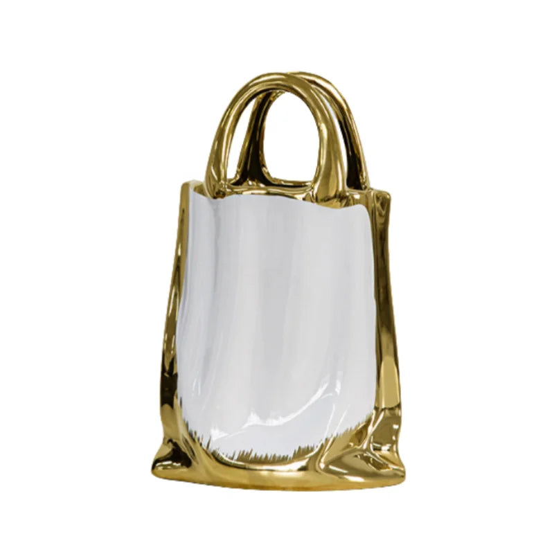 Afralia™ Gold Handbag Vase: Creative Ceramic Floral Arrangement Terrarium Home Decor