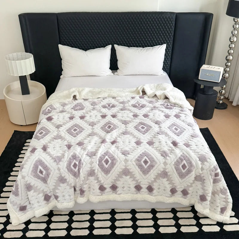 Afralia™ Luxury Jacquard Lamb Fleece Blanket | Soft Double-Layer Sofa Cover