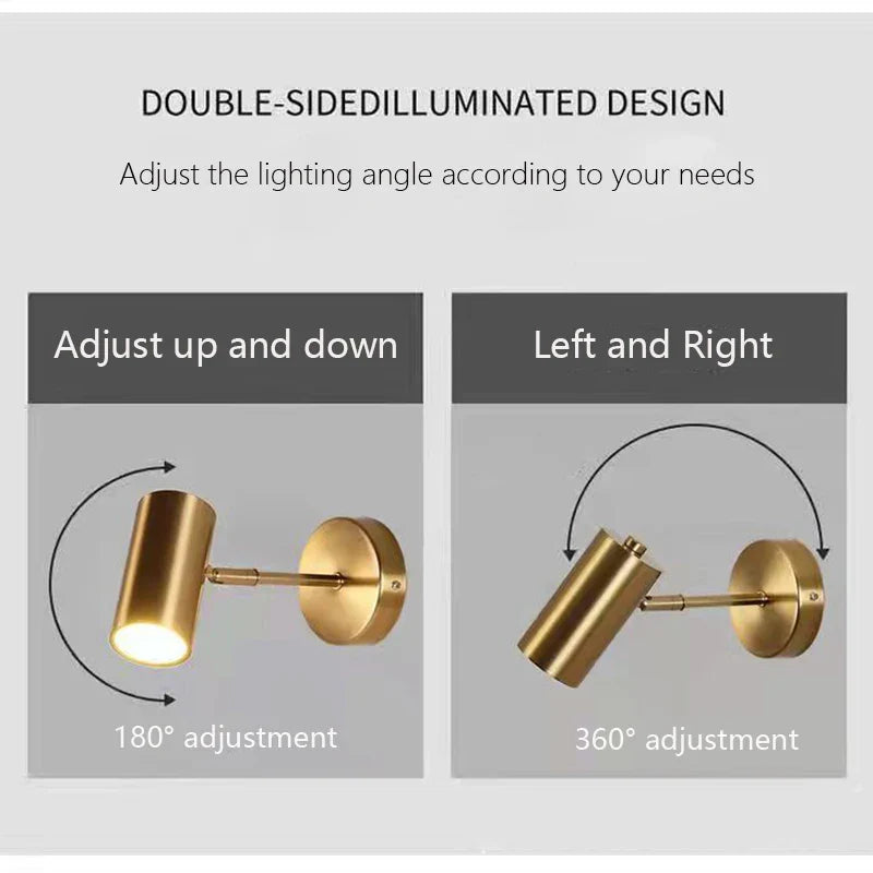 Afralia™ Nordic Bedroom Wall Sconce Lamp Rotating Spotlight in Gold Black