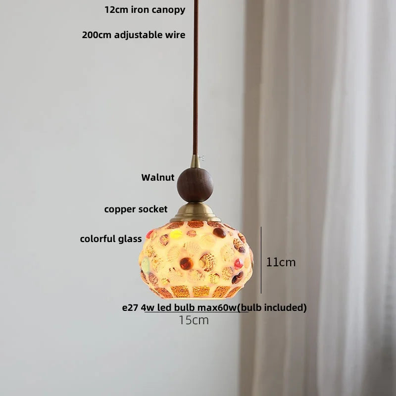 Afralia™ Wood LED Glass Pendant Light: Modern Nordic Adjustable Hanging Lamp