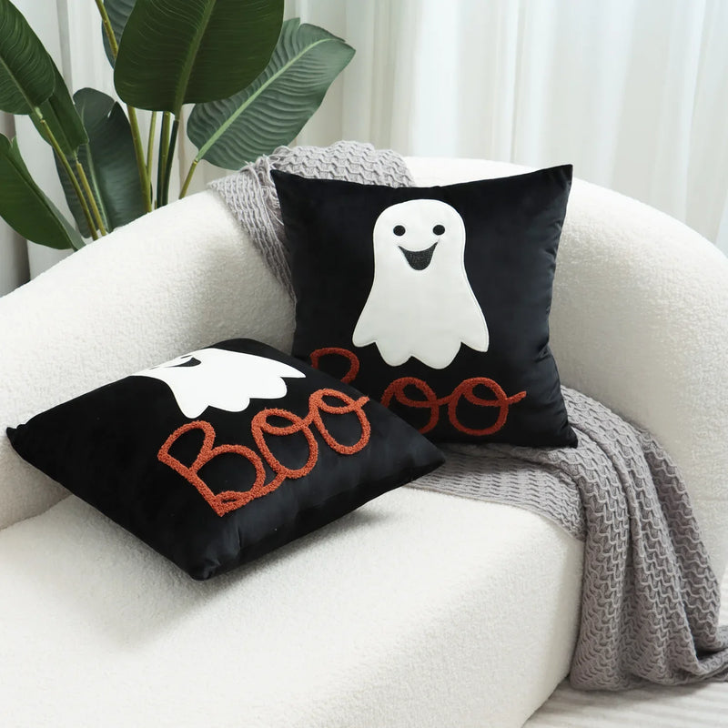 Afralia™ Halloween Ghost Patchwork Pillow Cover - Decorative Embroidered Cushion Cover