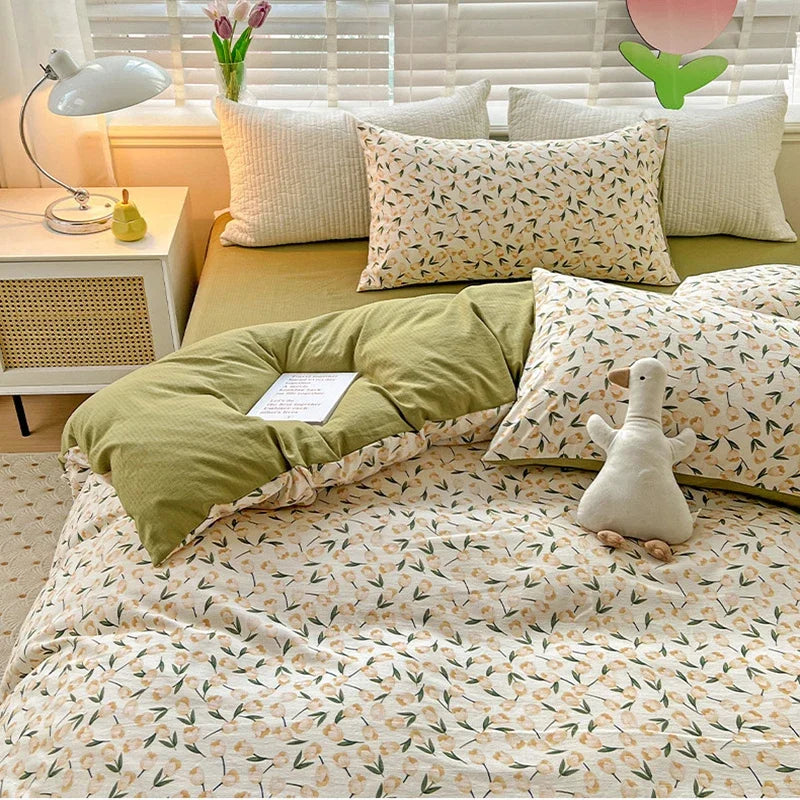 Afralia™ Double-Layer Yarn Printed Cotton Quilt Cover Set - Queen/King/Double/Single Bed