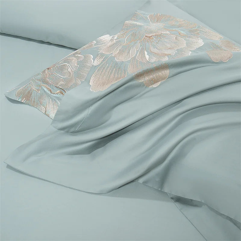 Afralia™ Luxury Flowers Embroidery Egyptian Cotton Bedding Set with 1400TC Quality