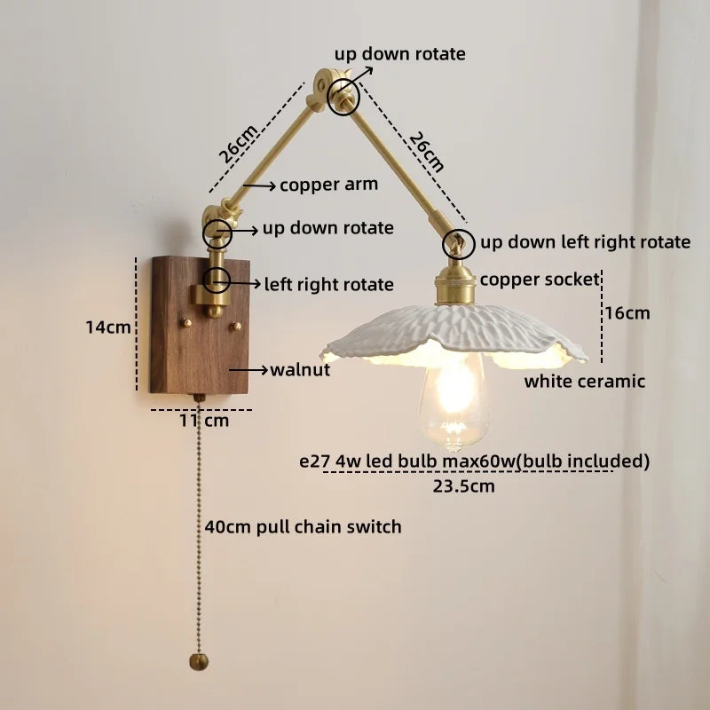 Afralia™ LED Wall Lamps Pull Chain Switch Modern Stair Light Fixtures, Ceramic Copper