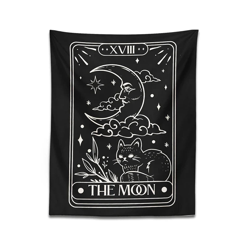 Moon Cat Tapestry Wall Hanging for Mystic Aesthetic by Afralia™