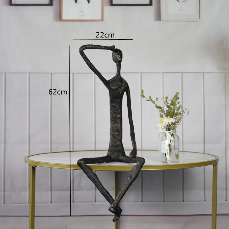 Afralia™ Abstract Metal Human Sculpture Cast Iron Black Person Desktop Ornament