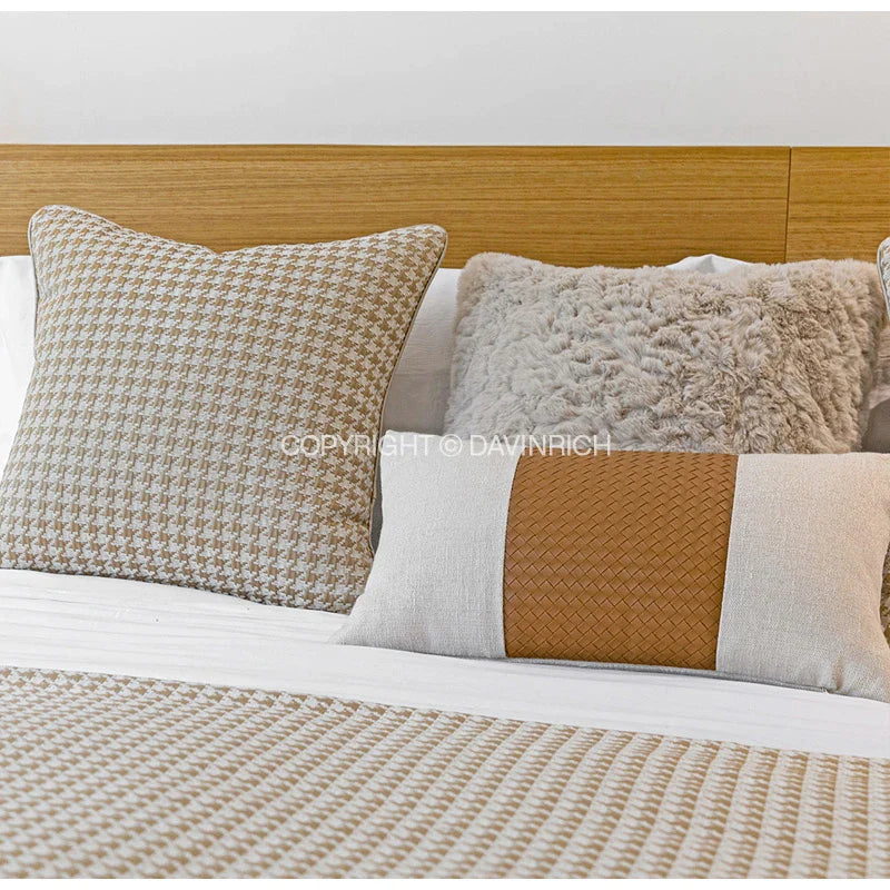 Afralia™ Champagne Houndstooth Jacquard Pillowcase 50x50cm