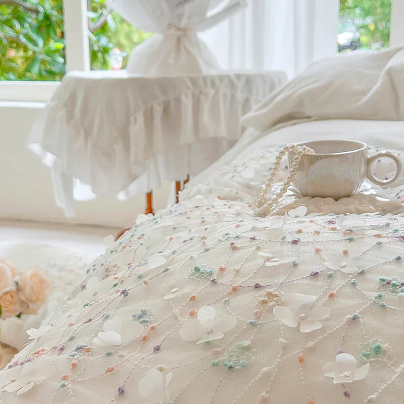 Afralia™ Floral Lace Ruffles Bedding Set: Duvet, Bedskirt, Bedspread, Sheet, Pillowcases