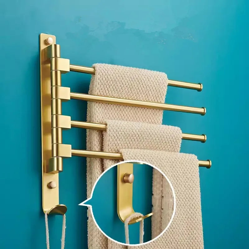 Afralia™ Swivel Towel Hanger Brushed Gold Gray Towel Bar Wall Mounted Foldable Bathroom Towel Rail
